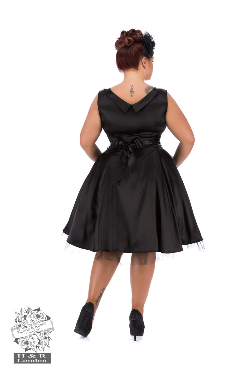 Black Satin 50s Prom Swing Dress in Plus Size